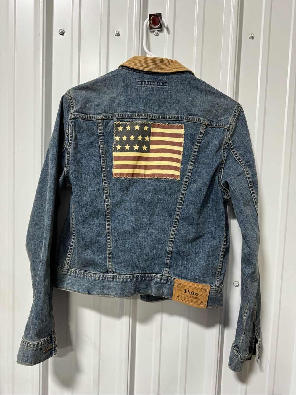Vintage Ralph Lauren American Flag Denim Trucker Jacket with Corduroy Collar M - Picture 4 of 10